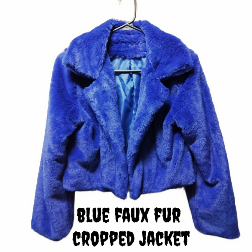 Cropped blue faux fur Jacket